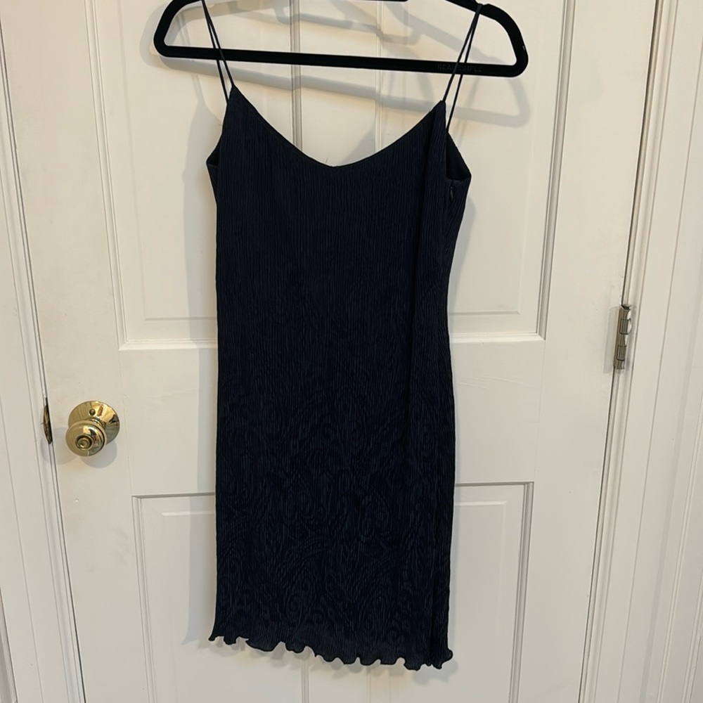 Vintage Badgley Mischka Navy Plisse Strappy Dress